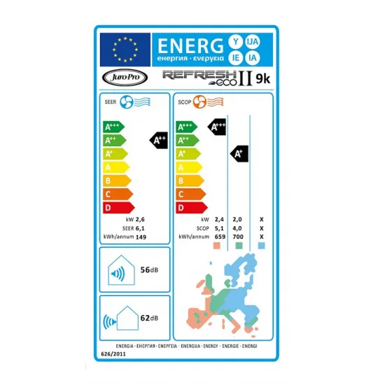 ΚΛΙΜΑΤΙΣΤΙΚΟ JUROPRO REFRESH ECO II 9K 9.000 BTU/H R32 INVERTER SPLIT ΤΟΙΧΟΥ ΣΕΤ