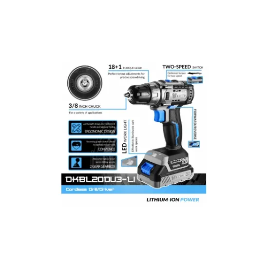 Δραπανοκατσάβιδο Μπαταρίας Λιθίου 20V BRUSHLESS 2.0Ah DEKO DKBL20DU3-S3
